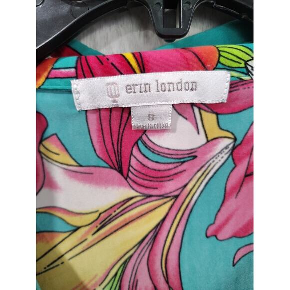 Erin London Floral Colorful Button Up Long Sleeve Blouse Top Soft Size S - Picture 4 of 8